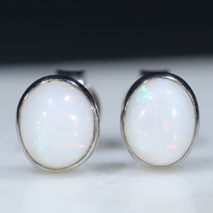 Natural Australian White Opal Silver Studs
