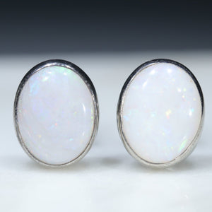 Natural Australian White Opal Silver Studs