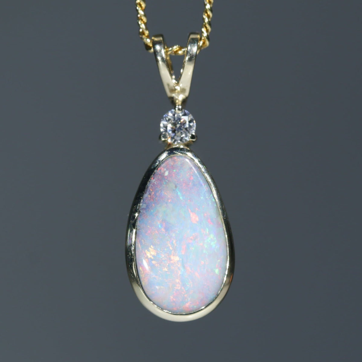 Australian Opal Pendant and Diamond 10k Gold