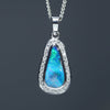Natural Australian Black Opal and Diamond 14k White Gold Pendant (13mm x 6.5mm) Code -EP37
