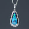 Natural Australian Black Opal White Gold and Diamond Pendant