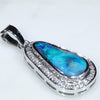 Natural Australian Black Opal and Diamond 14k White Gold Pendant (13mm x 6.5mm) Code -EP37
