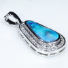 Natural Australian Black Opal and Diamond 14k White Gold Pendant (13mm x 6.5mm) Code -EP37