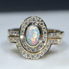 Solid Boulder Opal - Natural Diamonds - 10k Gold Both Rings