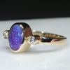 Natural Australian Boulder Opal and Diamond Gold Ring Size 5.75 Code - EJ07