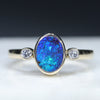 Natural Australian Boulder Opal and Diamond Gold Ring Size 6.5 Code - EJ14