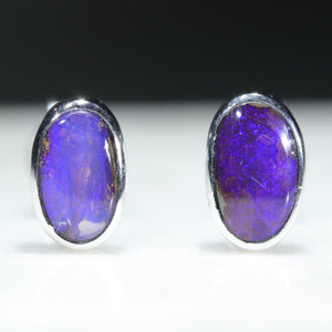 Natural Australian Boulder Opal White Gold Studs