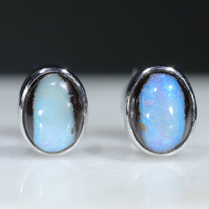 Natural Austraian Boulder Opal White Gold Studs