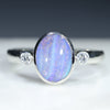 Natural Australian Boulder Opal Silver and Diamond Ring