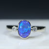 Natural Australian Black Opal White Gold and Diamond Ring