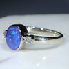 Natural Australian Black Opal and Diamond 14K White Gold Ring - Size 6.75 US Code EJ13