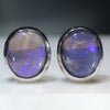 Natural Australian Crystal Black Opal Silver Studs