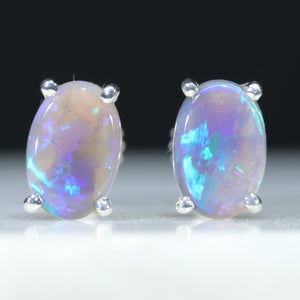 Natural Australian Black Crystal Opal Silver Studs