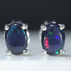 Natural Australian Lightning Ridge Black Opal Silver Studs