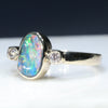 Natural Australian Boulder Opal and Diamond Gold Ring  - Size 5.75 Code - EJ12