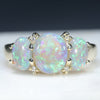 Australian Black Crystal Opal and Diamond Trilogy Gold Ring - Size 7 US Code EJ17