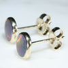 Natural Australian Black Opal Gold Earring Studs (6mm x 5mm) Code GE93