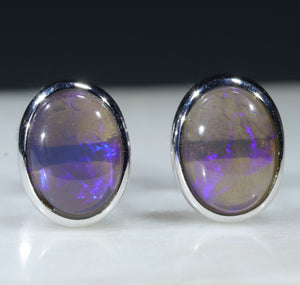 Natural Australian Dark Crystal Opal Silver Studs