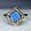 Natural Australian Boulder Opal Gold rRng with Diamonds