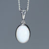 Natural Australian White Opal and Diamond Silver Pendant