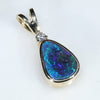 18k Gold - Solid Boulder Opal - Natural Diamond