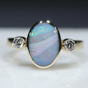 natural Australian Boulder Opal Gold and Diamond Ring