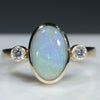 Natural Coober Pedy Opal and Diamond Gold Ring - Size 7.25  Code EJ30