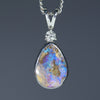 Natural Australian Boulder Opal Silver and Diamond Pendant