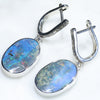 Natural Australian Boulder Opal and Diamond Silver Huggie Earring (14mm x 9mm) Code -SE484