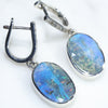 Silver Opal and Diamond Huggie Drop Earrings