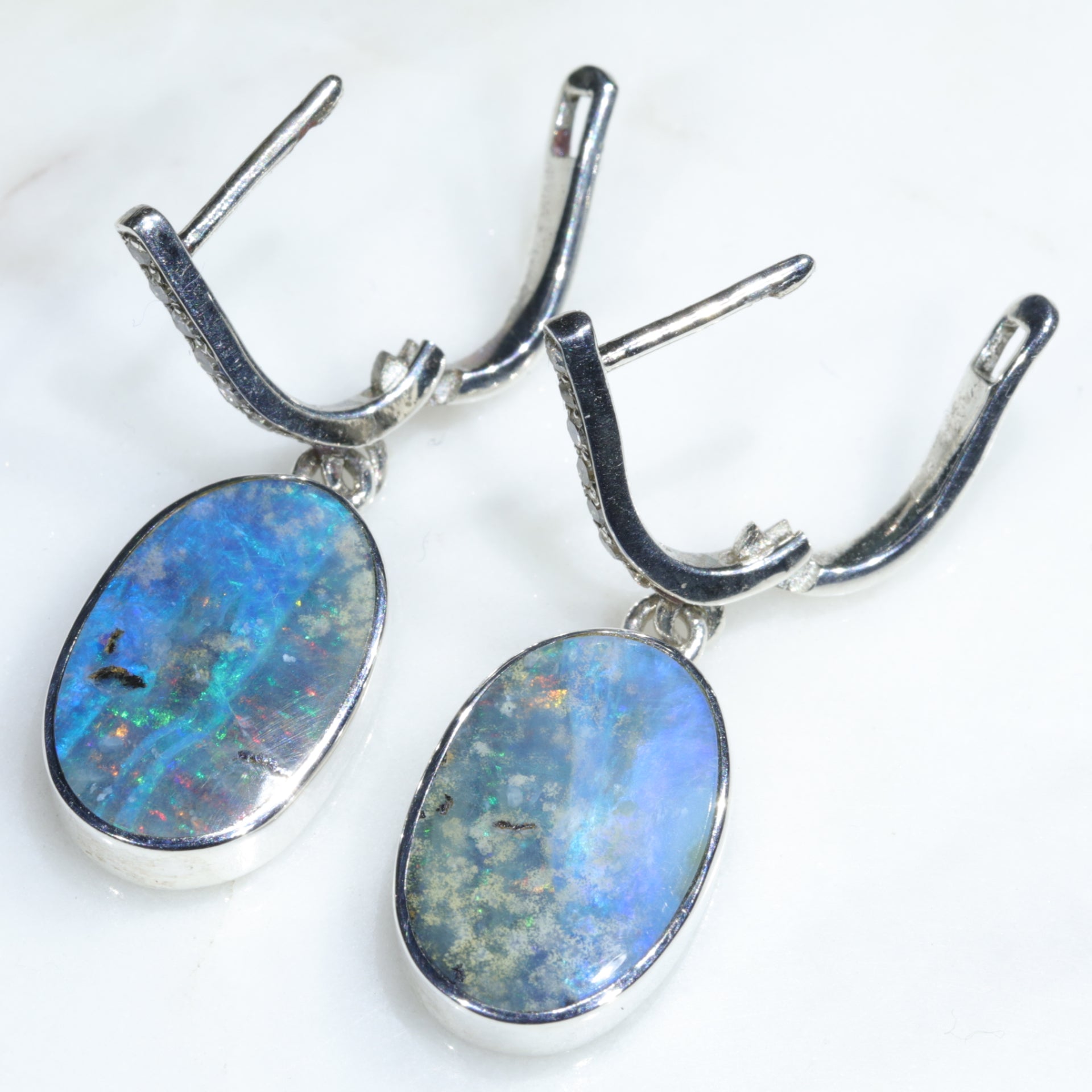 Natural Opal Earrings- Australian Boulder Opal- Huggies - Silver