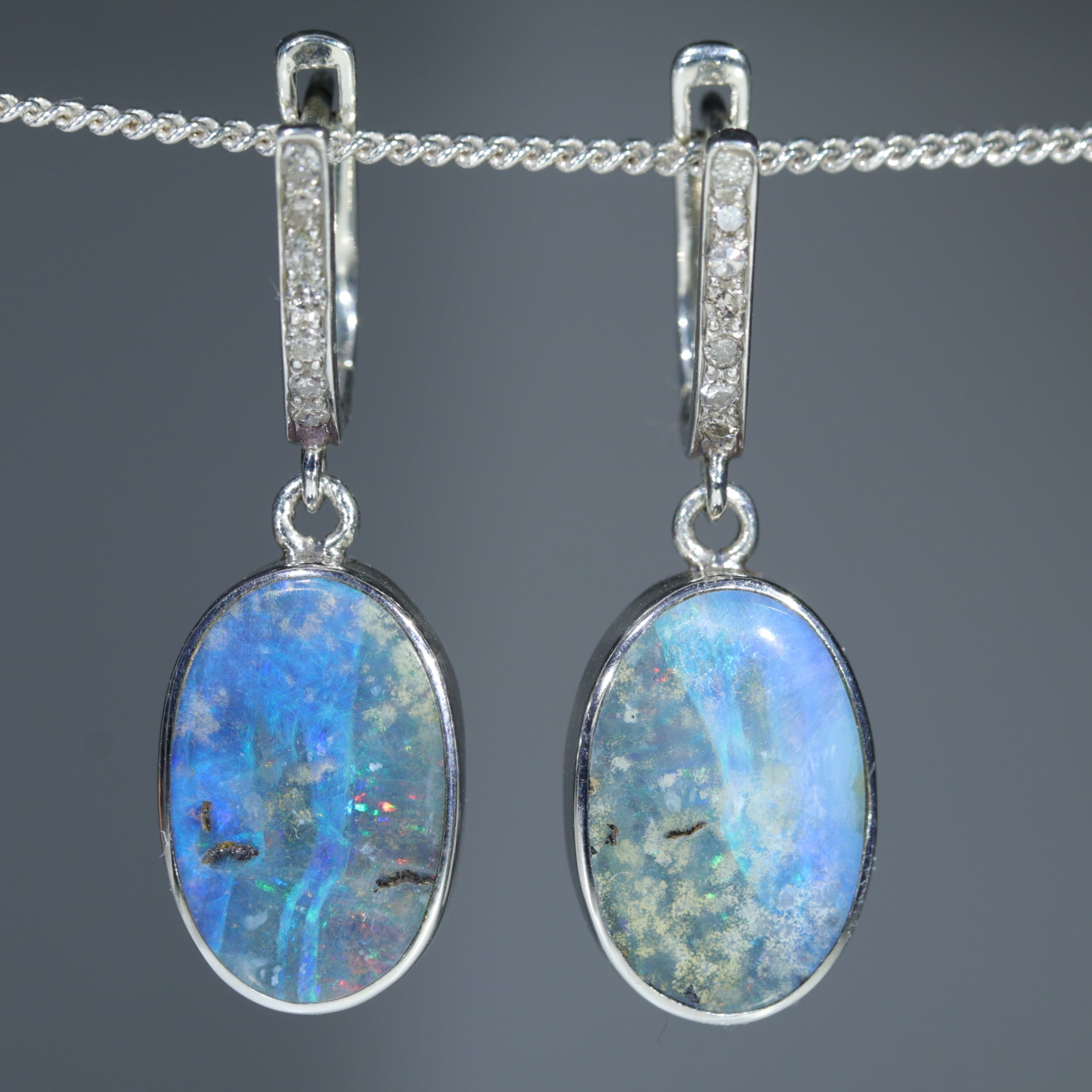 Natural Opal Earrings- Australian Boulder Opal- Huggies - Silver