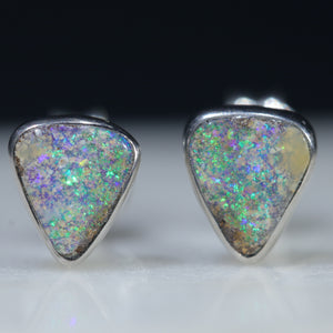 natural Australian Boulder Opal Silver Studs