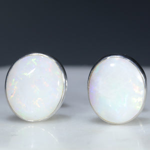 Natural Australian White Opal Silver Stud Earrings