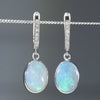 Natural Australian Lightning Ridge Dark Opal Silver and Diamond Huggie Earrings
