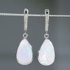 Natural Australian White Opal Silver Diamond Huggie Drop Earrings