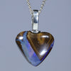 Natural Queensland Boulder Opal Silver Heart Pendant