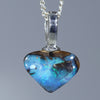 Natural Australian Boulder Opal Silver Heart Pendant