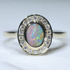 Natural Australian Black Boulder Opal Gold and Diamond Ring