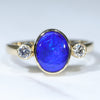 Natural Australian Black Boulder Opal Gold and Diamond Ring