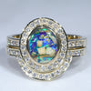 Natural Australian Boulder Opal Gold and Diamond Wedding Band Set