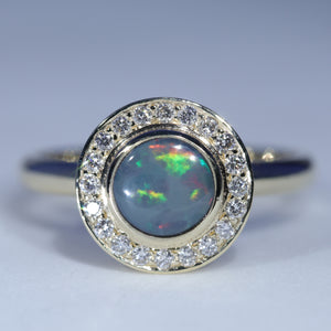 Natural Australian Black Opal Gold and Diamond Ring
