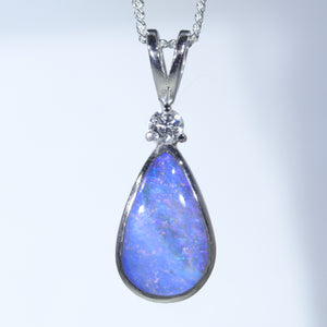 Natural Australian Boulder Opal White Gold and Diamond Pendant