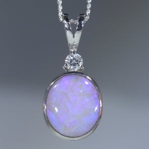 Natural Australian Boulder Opal White Gold and Diamond Pendant