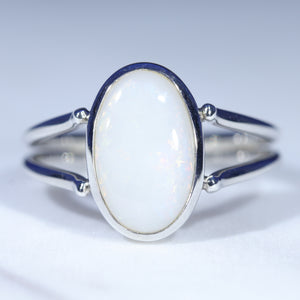 Natural Australian White Opal Silver Ring