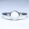 Natural Australian White Opal and Diamond Silver Ring