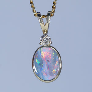 Natural Australian Boulder Opal Gold and Diamond Pendant