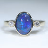 Natural Australian Black Opal and Diamond Gold Ring - Size 8.5 US Code  EJ69