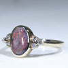 Natural Australian Black Opal and Diamond Gold Ring - Size 6.75 US Code EJ70