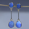 Natural Australian Boulder Opal Gold Drop Stud Earrings